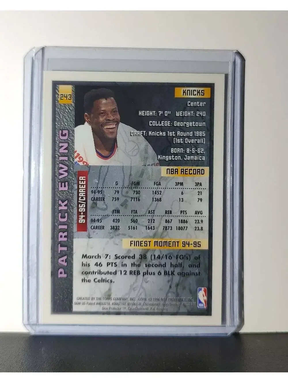 Patrick Ewing 1995-96 Topps Finest NBA #243 Card New York Knicks